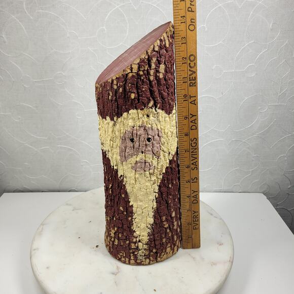 Vtg Folk Art Hand Painted Tree Bark Santa Claus 16” Rustic Christmas Cabin Decor - Picture 12 of 13